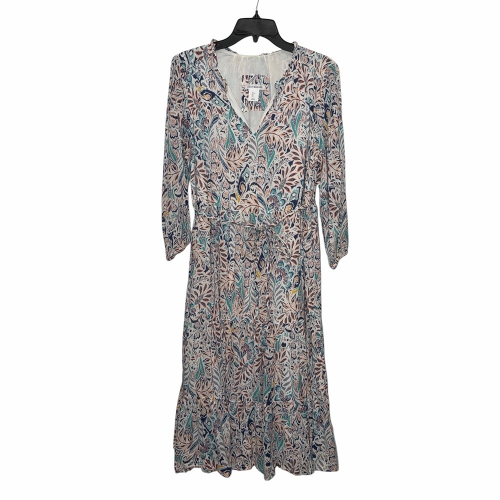 Lucky Brand Paisley Print Tiered Midi Dress Size Large Cottage Core Peasant